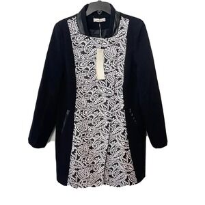 Grifflin Paris Overcoat Jacket Womens Size L Black Paisley Snap Closure NEW